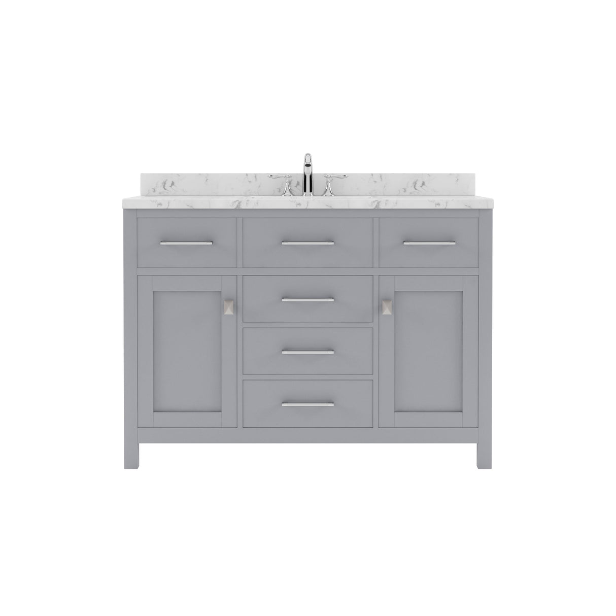 Virtu USA Caroline 48" Single Bath Vanity with White Quartz Top and Round Sink with Brushed Nickel Faucet with Matching Mirror