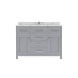 Virtu USA Caroline 48" Single Bath Vanity with White Quartz Top and Round Sink with Brushed Nickel Faucet with Matching Mirror