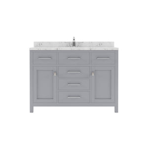 Virtu USA Caroline 48" Single Bath Vanity with White Quartz Top and Round Sink with Polished Chrome Faucet with Matching Mirror