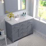 Virtu USA Caroline 48" Single Bath Vanity with White Quartz Top and Round Sink with Matching Mirror