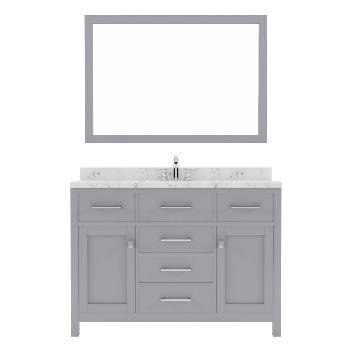 Virtu USA Caroline 48" Single Bath Vanity in Cashmere Gray with White Quartz Top and Round Sink with Brushed Nickel Faucet with Matching Mirror - Luxe Bathroom Vanities