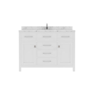 Virtu USA Caroline 48" Single Bath Vanity with White Quartz Top and Round Sink with Polished Chrome Faucet with Matching Mirror
