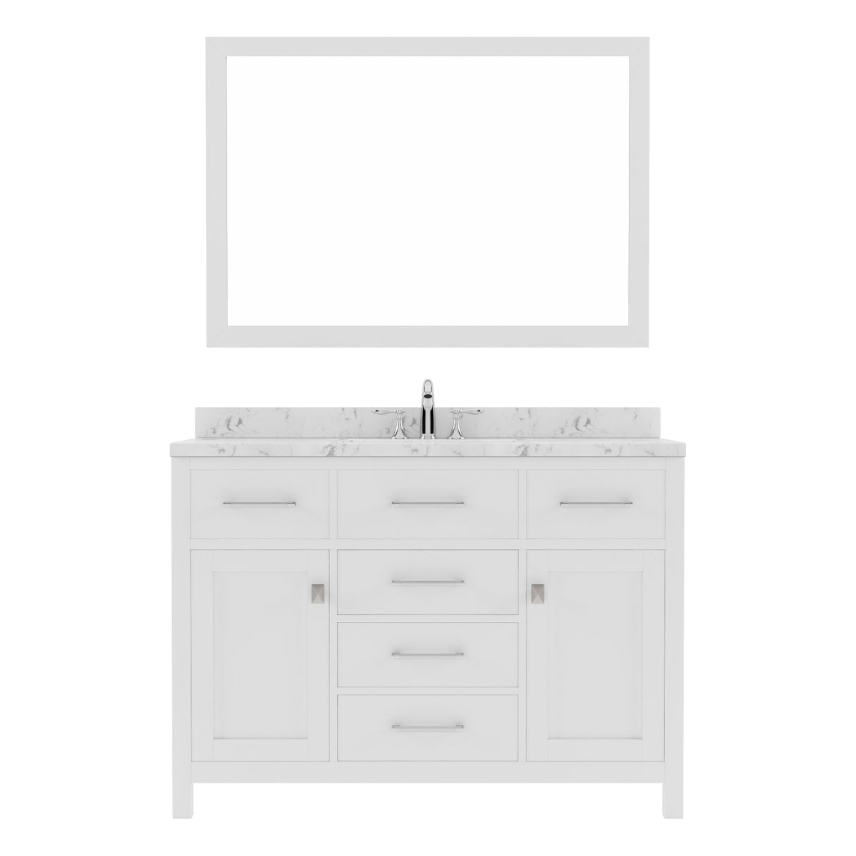 Virtu USA Caroline 48" Single Bath Vanity in Cashmere Gray with White Quartz Top and Round Sink with Brushed Nickel Faucet with Matching Mirror - Luxe Bathroom Vanities