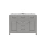 Virtu USA Caroline 48" Single Bath Vanity in White with White Quartz Top and Square Sink with Polished Chrome Faucet with Matching Mirror