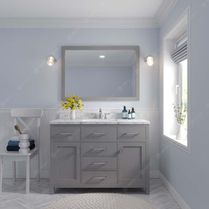Virtu USA Caroline 48" Single Bath Vanity in White with White Quartz Top and Square Sink with Polished Chrome Faucet with Matching Mirror