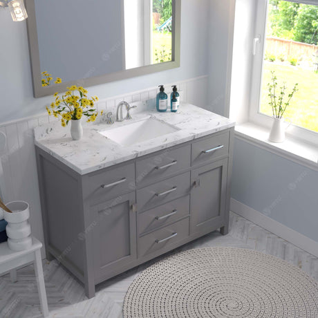 Virtu USA Caroline 48" Single Bath Vanity with Cultured Marble White Top and Square Sink with Brushed Nickel Faucet with Matching Mirror