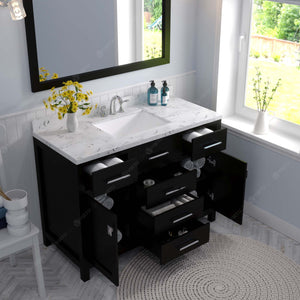 Virtu USA Caroline 48" Single Bath Vanity in White with White Quartz Top and Square Sink with Polished Chrome Faucet with Matching Mirror