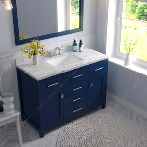 Virtu USA Caroline 48" Single Bath Vanity in White with White Quartz Top and Square Sink with Polished Chrome Faucet with Matching Mirror