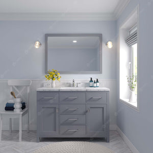 Virtu USA Caroline 48" Single Bath Vanity in White with White Quartz Top and Square Sink with Polished Chrome Faucet with Matching Mirror