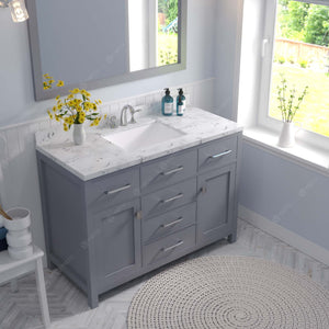 Virtu USA Caroline 48" Single Bath Vanity with Cultured Marble White Top and Square Sink with Brushed Nickel Faucet with Matching Mirror