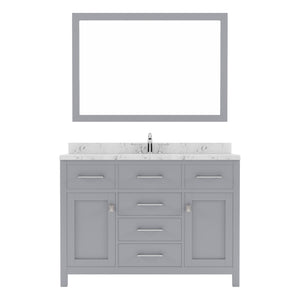 Virtu USA Caroline 48" Single Bath Vanity in Cashmere Gray with White Quartz Top and Square Sink with Polished Chrome Faucet with Matching Mirror - Luxe Bathroom Vanities