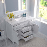 Virtu USA Caroline 48" Single Bath Vanity in White with White Quartz Top and Square Sink with Polished Chrome Faucet with Matching Mirror