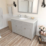 Virtu USA Caroline 48" Single Bath Vanity with Dazzle White Quartz Top and Round Sink with Polished Chrome Faucet with Matching Mirror