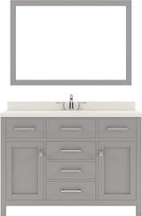 Virtu USA Caroline 48" Single Bath Vanity with Dazzle White Quartz Top and Round Sink with Brushed Nickel Faucet with Matching Mirror - Luxe Bathroom Vanities