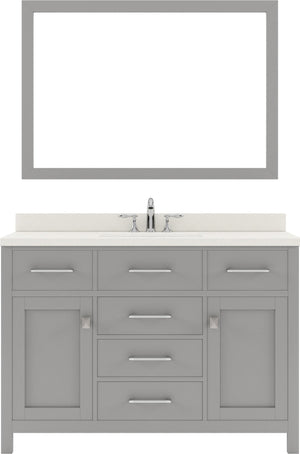 Virtu USA Caroline 48" Single Bath Vanity with Dazzle White Quartz Top and Round Sink with Polished Chrome Faucet with Matching Mirror - Luxe Bathroom Vanities