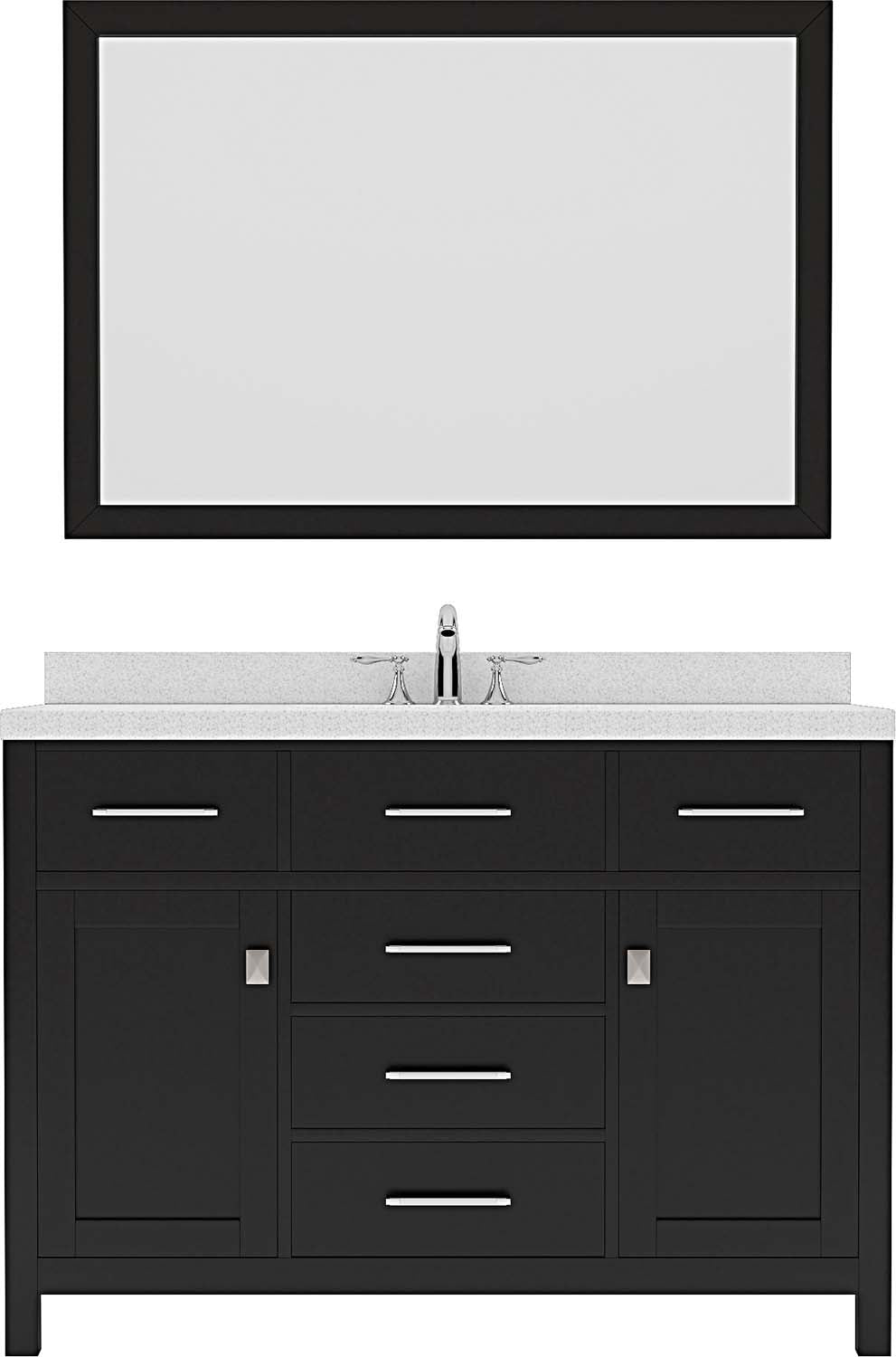 Virtu USA Caroline 48" Single Bath Vanity with Dazzle White Quartz Top and Round Sink with Brushed Nickel Faucet with Matching Mirror - Luxe Bathroom Vanities