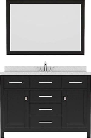 Virtu USA Caroline 48" Single Bath Vanity with Dazzle White Quartz Top and Round Sink with Polished Chrome Faucet with Matching Mirror - Luxe Bathroom Vanities