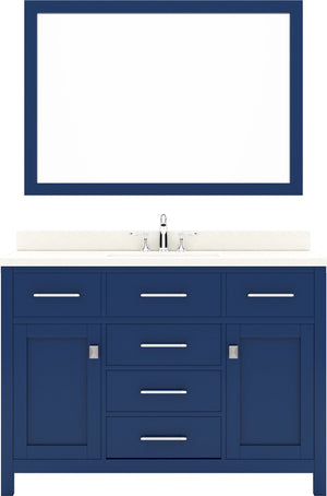 Virtu USA Caroline 48" Single Bath Vanity with Dazzle White Quartz Top and Round Sink with Polished Chrome Faucet with Matching Mirror - Luxe Bathroom Vanities