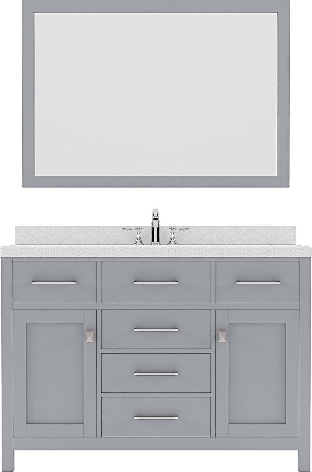 Virtu USA Caroline 48" Single Bath Vanity with Dazzle White Quartz Top and Round Sink with Brushed Nickel Faucet with Matching Mirror - Luxe Bathroom Vanities