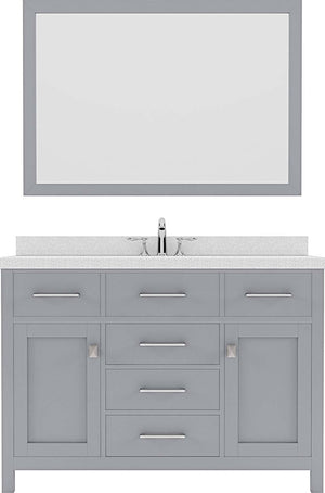 Virtu USA Caroline 48" Single Bath Vanity with Dazzle White Quartz Top and Round Sink with Polished Chrome Faucet with Matching Mirror - Luxe Bathroom Vanities