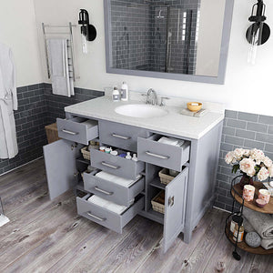 Virtu USA Caroline 48" Single Bath Vanity with White Quartz Top and Round Sink with Matching Mirror