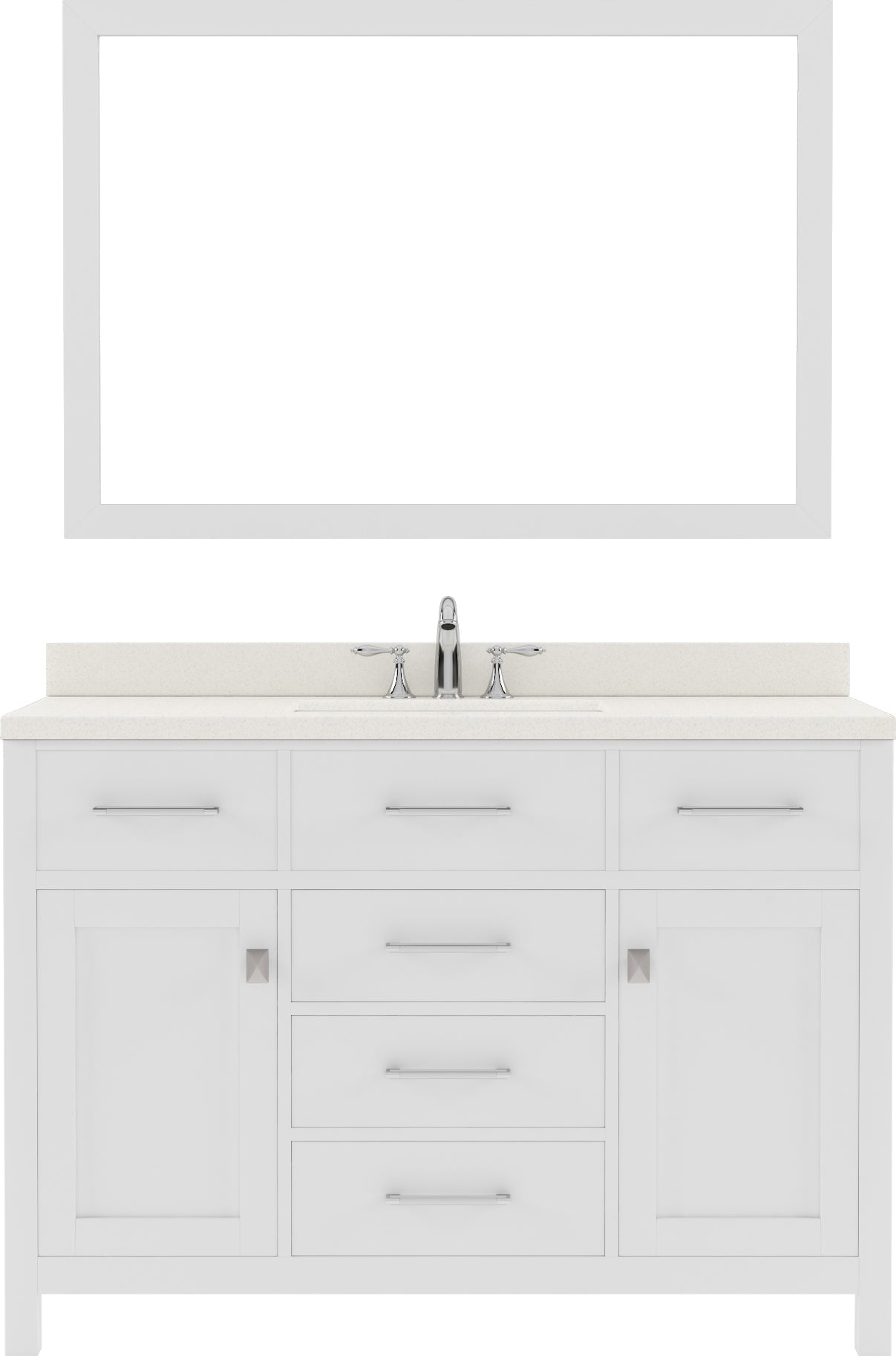 Virtu USA Caroline 48" Single Bath Vanity with Dazzle White Quartz Top and Round Sink with Brushed Nickel Faucet with Matching Mirror - Luxe Bathroom Vanities