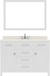 Virtu USA Caroline 48" Single Bath Vanity with Dazzle White Quartz Top and Round Sink with Brushed Nickel Faucet with Matching Mirror - Luxe Bathroom Vanities