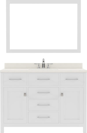 Virtu USA Caroline 48" Single Bath Vanity with Dazzle White Quartz Top and Round Sink with Polished Chrome Faucet with Matching Mirror - Luxe Bathroom Vanities