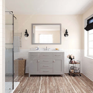Virtu USA Caroline 48" Single Bath Vanity with Dazzle White Quartz Top and Square Sink with Brushed Nickel Faucet with Matching Mirror