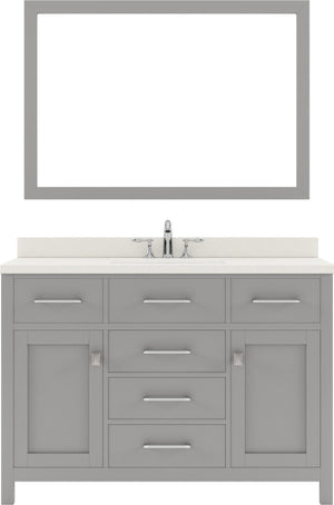 Virtu USA Caroline 48" Single Bath Vanity with Dazzle White Quartz Top and Square Sink with Polished Chrome Faucet with Matching Mirror - Luxe Bathroom Vanities