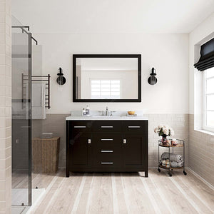 Virtu USA Caroline 48" Single Bath Vanity with Dazzle White Quartz Top and Square Sink with Polished Chrome Faucet with Matching Mirror