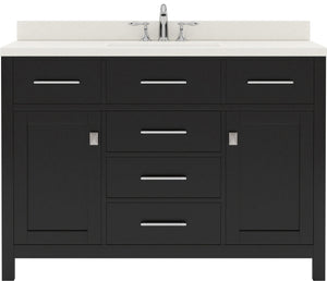 Virtu USA Caroline 48" Single Bath Vanity with Dazzle White Quartz Top and Square Sink with Polished Chrome Faucet with Matching Mirror