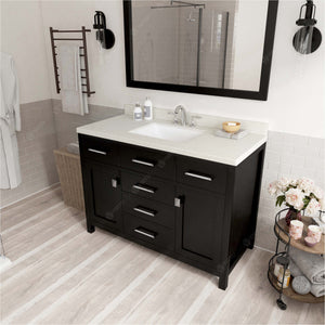 Virtu USA Caroline 48" Single Bath Vanity with White Quartz Top and Square Sink with Matching Mirror