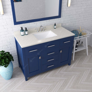 Virtu USA Caroline 48" Single Bath Vanity with Dazzle White Quartz Top and Square Sink with Polished Chrome Faucet with Matching Mirror