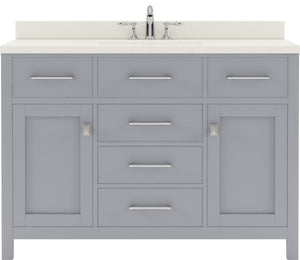 Virtu USA Caroline 48" Single Bath Vanity with Dazzle White Quartz Top and Square Sink with Polished Chrome Faucet with Matching Mirror