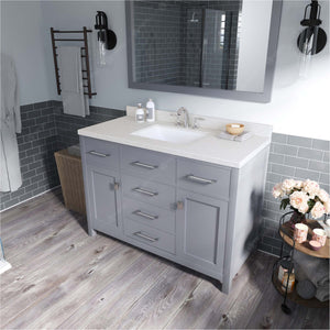 Virtu USA Caroline 48" Single Bath Vanity with Dazzle White Quartz Top and Square Sink with Brushed Nickel Faucet with Matching Mirror