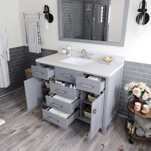 Virtu USA Caroline 48" Single Bath Vanity with Dazzle White Quartz Top and Square Sink with Brushed Nickel Faucet with Matching Mirror