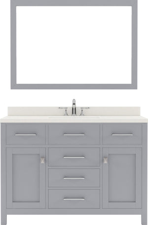 Virtu USA Caroline 48" Single Bath Vanity with Dazzle White Quartz Top and Square Sink with Brushed Nickel Faucet with Matching Mirror - Luxe Bathroom Vanities