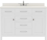 Virtu USA Caroline 48" Single Bath Vanity with Dazzle White Quartz Top and Square Sink with Polished Chrome Faucet with Matching Mirror