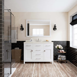 Virtu USA Caroline 48" Single Bath Vanity with Dazzle White Quartz Top and Square Sink with Polished Chrome Faucet with Matching Mirror