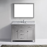 Virtu USA Caroline 48" Single Bath Vanity with White Marble Top and Round Sink with Brushed Nickel Faucet with Matching Mirror