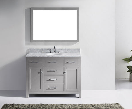 Virtu USA Caroline 48" Single Bath Vanity with White Marble Top and Round Sink with Brushed Nickel Faucet with Matching Mirror