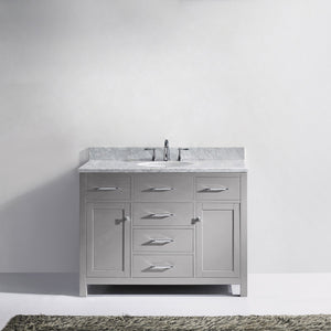Virtu USA Caroline 48" Single Bath Vanity with White Marble Top and Round Sink