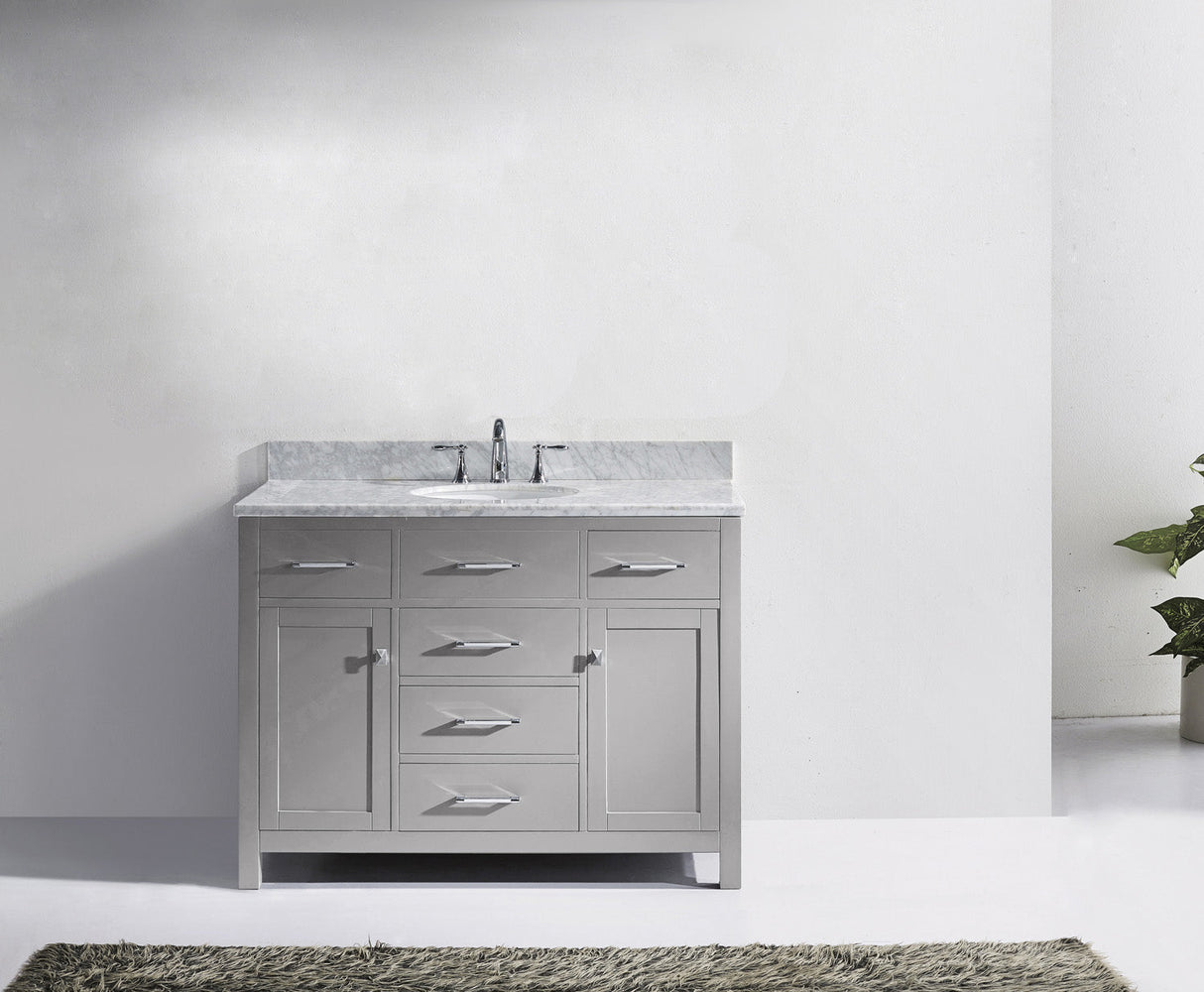 Virtu USA Caroline 48" Single Bath Vanity with White Marble Top and Round Sink