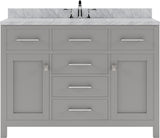 Virtu USA Caroline 48" Single Bath Vanity with White Marble Top and Square Sink with Polished Chrome Faucet with Matching Mirror