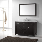 Virtu USA Caroline 48" Single Bath Vanity with White Marble Top and Round Sink with Brushed Nickel Faucet with Matching Mirror