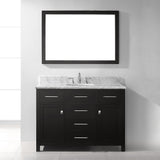 Virtu USA Caroline 48" Single Bath Vanity with White Marble Top and Square Sink with Polished Chrome Faucet with Matching Mirror