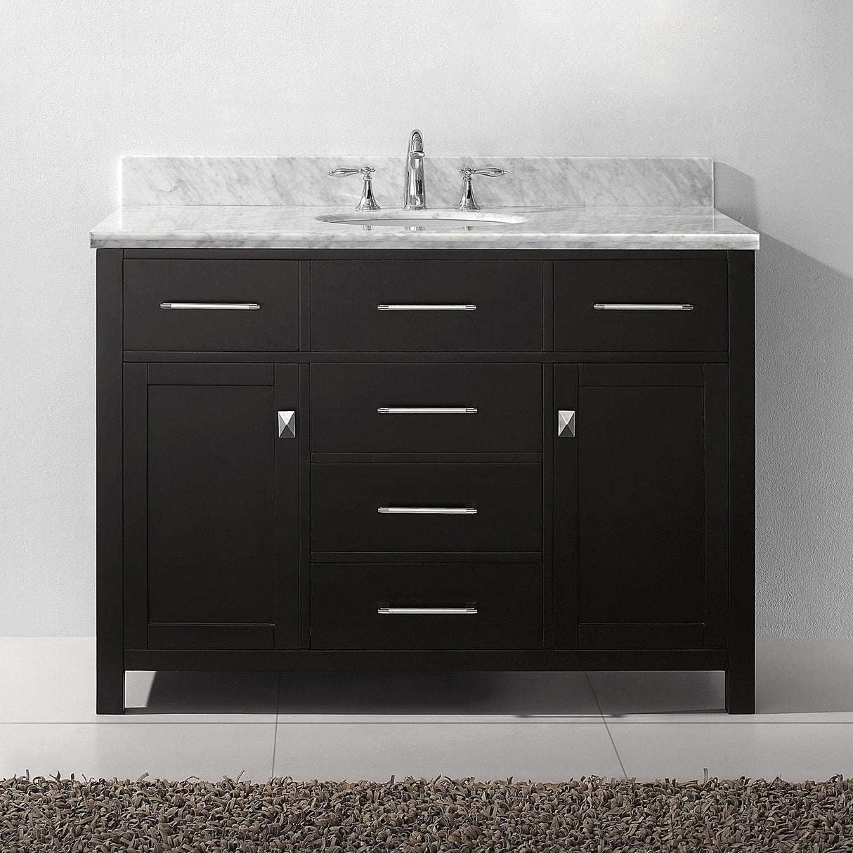 Virtu USA Caroline 48" Single Bath Vanity with White Marble Top and Round Sink