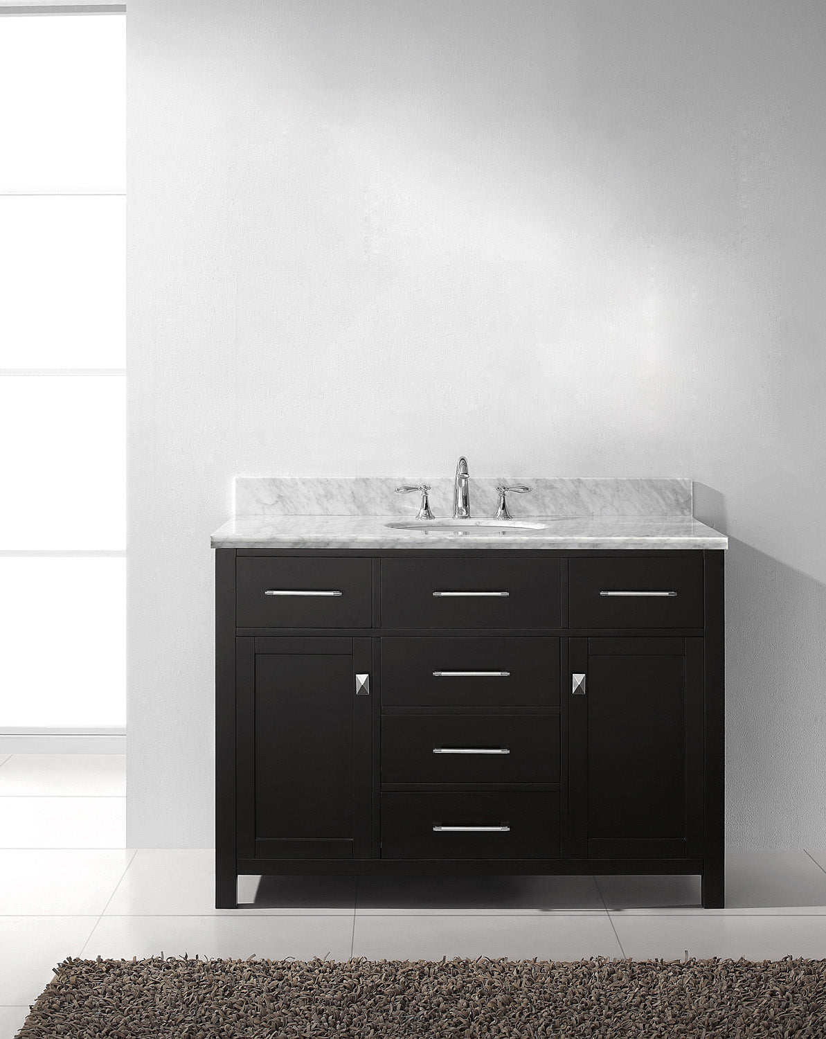 Virtu USA Caroline 48" Single Bath Vanity with White Marble Top and Round Sink