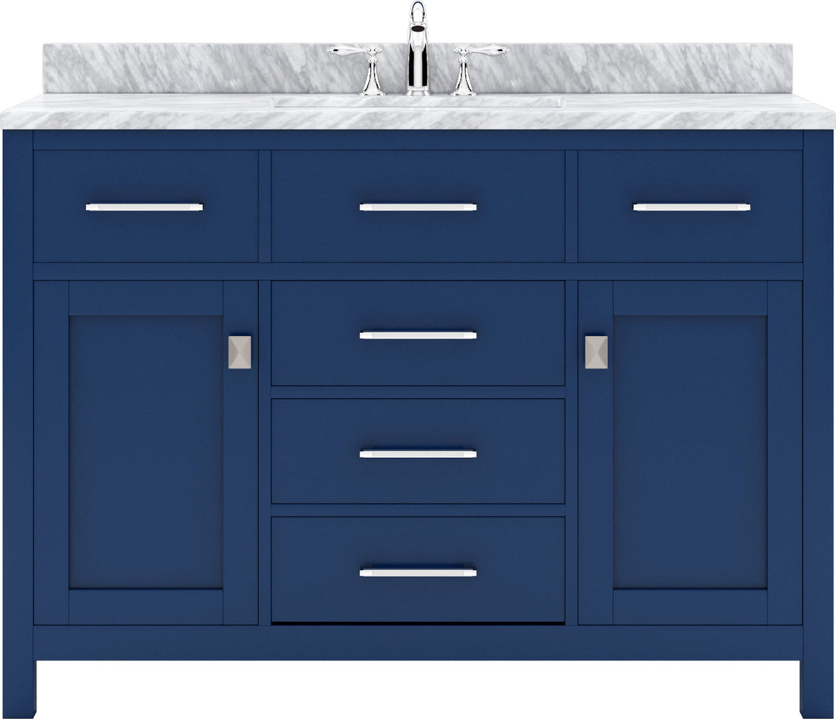 Virtu USA Caroline 48" Single Bath Vanity with White Marble Top and Round Sink with Matching Mirror